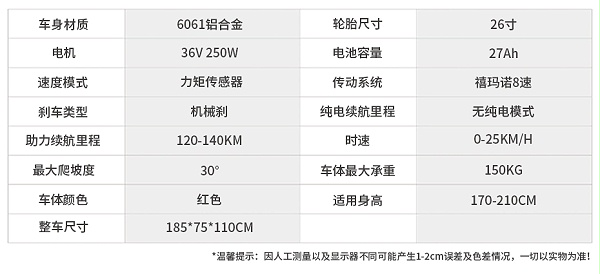 电动自行车参数配置/可定制配置加工