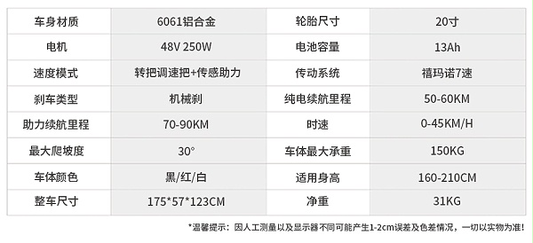 电动自行车参数配置/可定制配置加工